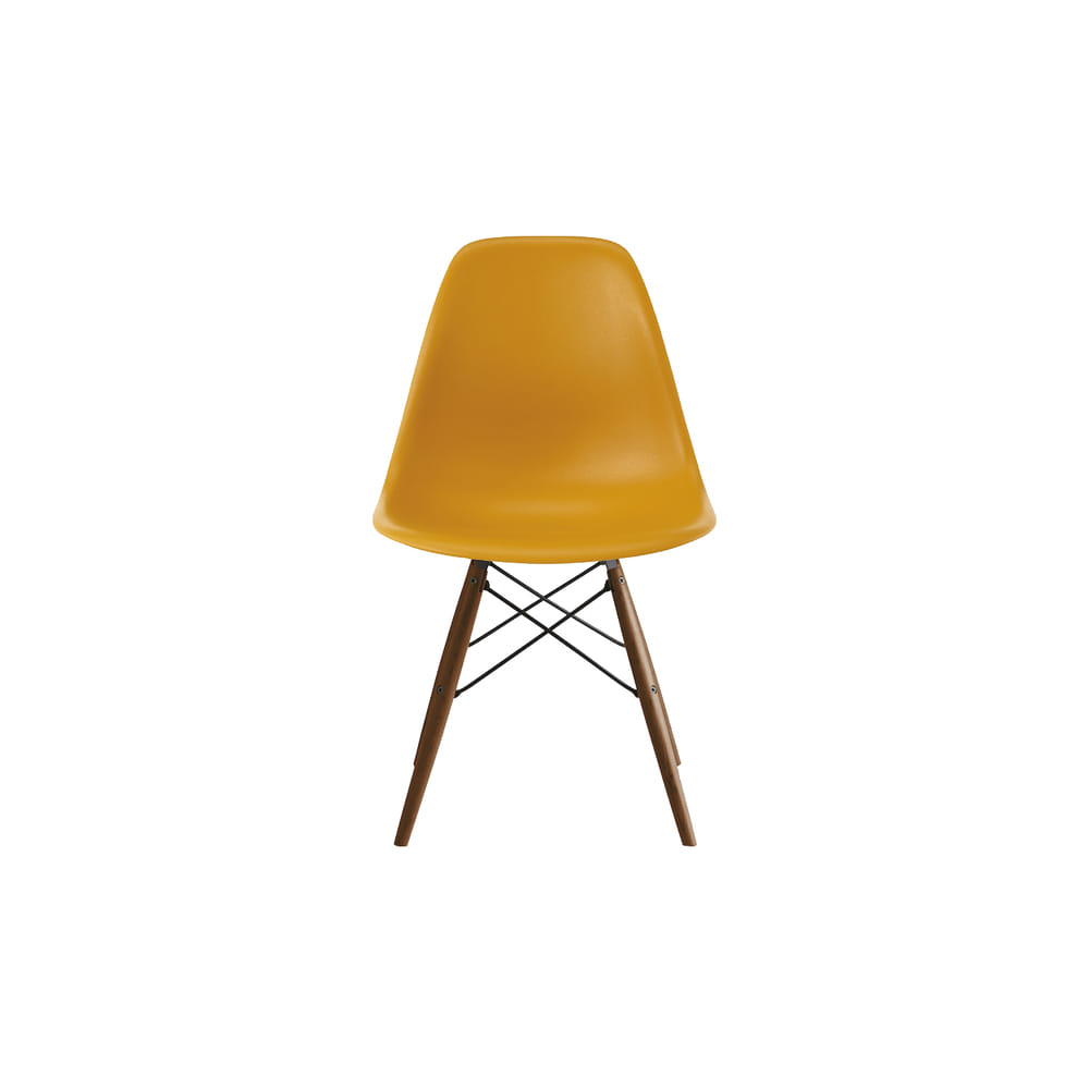 Eames Molded Plastic Side Chair, Dowel Base (Deep Yellow/Walnut)