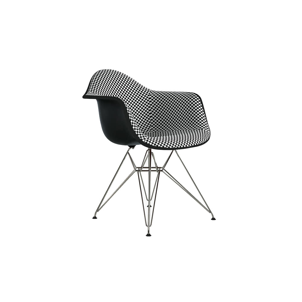 Eames Upholstered Molded Plastic Armchair (Checker Black / White)